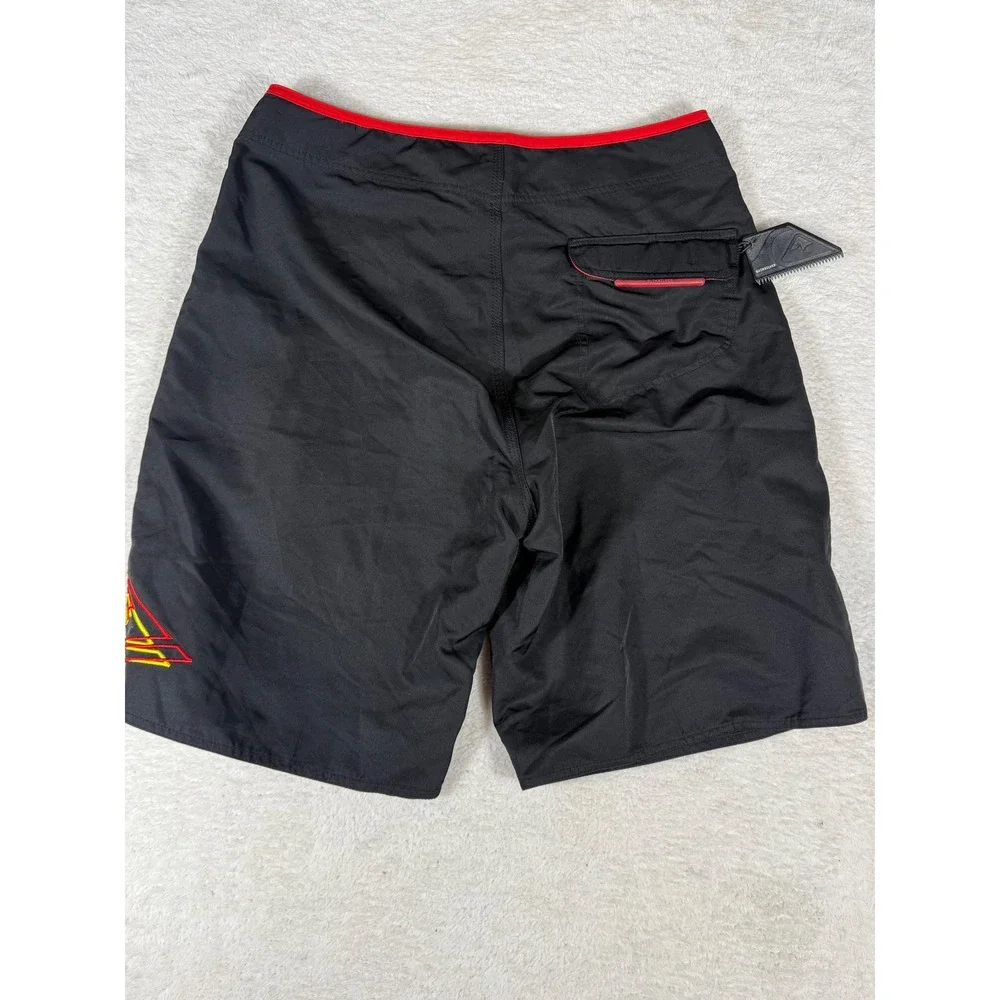Quiksilver Board Shorts Mens 34 Black Red Y2K Retro Logo Surf Swim Trunks